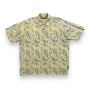 Vintage Hawaiian Shirt Aloha Bamboo Floral Button Up 90s y2k Rayon Baggy L Green